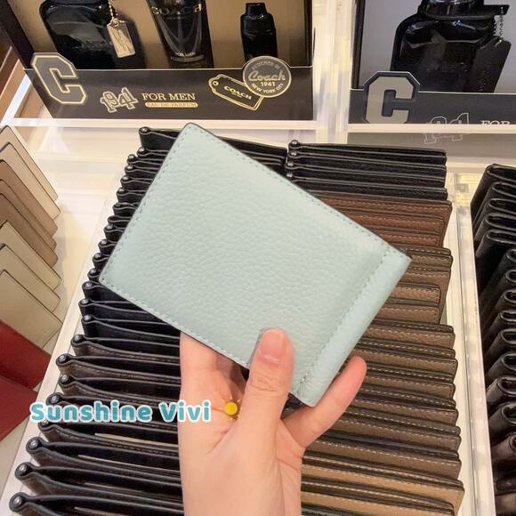 NWT Coach Slim Money Clip Billfold Wallet CH090 Light Blue Pebble Leather - Picture 3 of 6